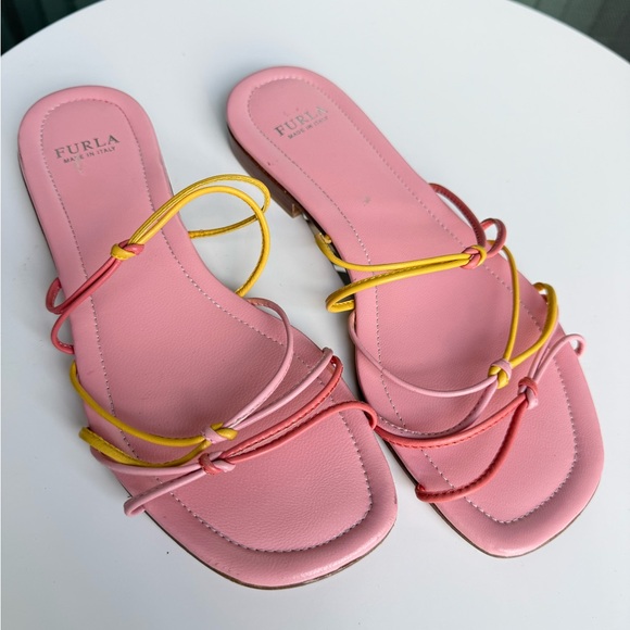 Furla Made in Italy Pink Leather Strappy Sandals EU 38 US 7.5–8 Y2K Vintage - Picture 1 of 7
